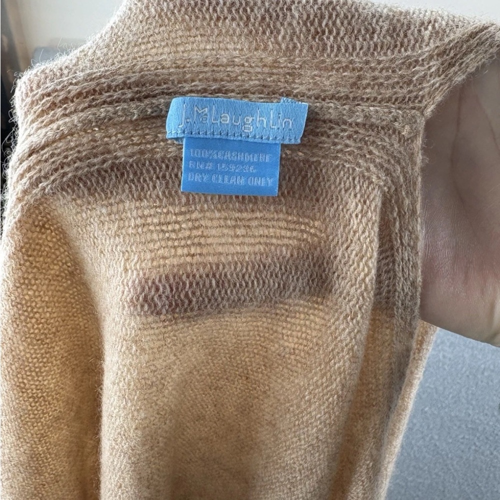 j mclaughlin Shall 100% Cashmere One Size Beige Blue Stripe White Wrap - Picture 6 of 6